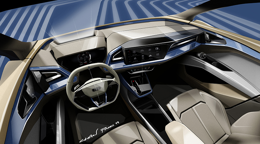 Sketch of the interior of the Audi Q4 e-tron Concept